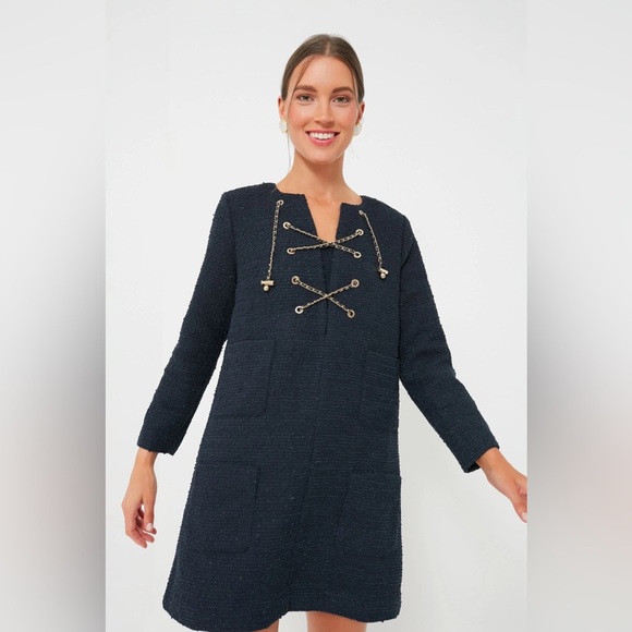 Tuckernuck Navy Tie Tweed Kelly Dress, Navy Blue Boxy Dress, Size Medium - Picture 2 of 16